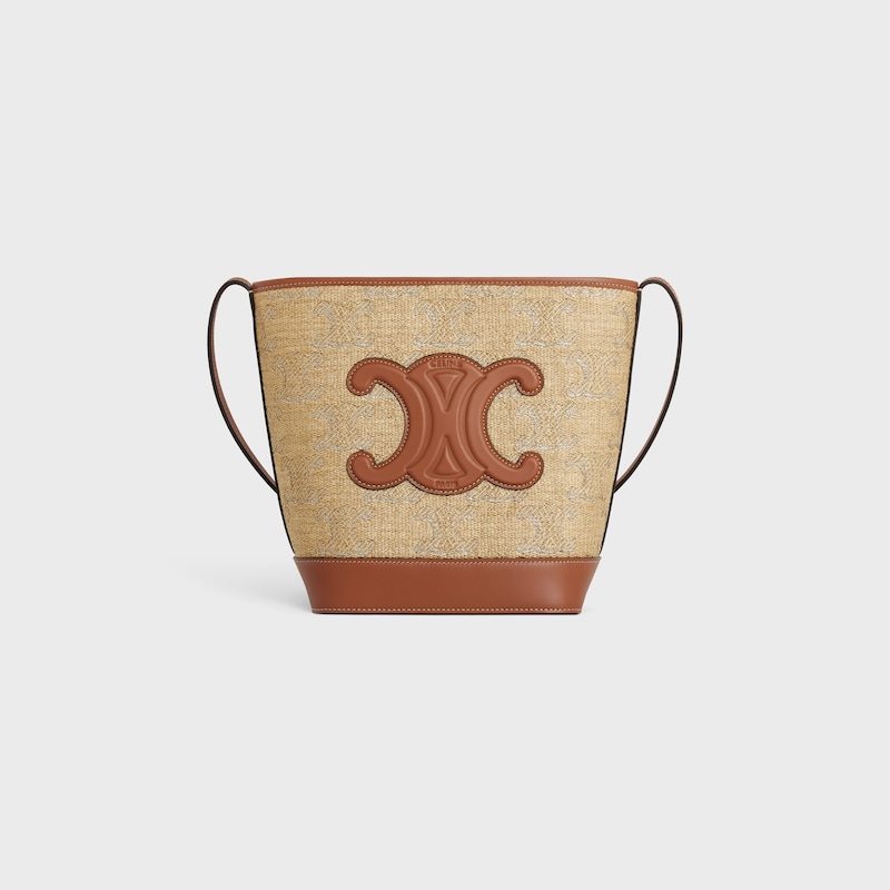 Celine BOLSO CUBO PEQUEÑO DE PIEL TRIOMPHE DE TEJIDO EFECTO RAFIA CON JACQUARD TRIOMPHE