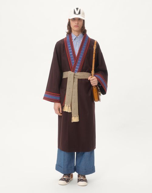 Valentino ABRIGO DE FRANELA DE LANA CON CINTURÓN DE JACQUARD