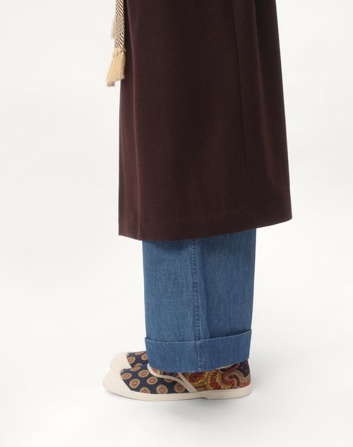 Valentino ABRIGO DE FRANELA DE LANA CON CINTURÓN DE JACQUARD