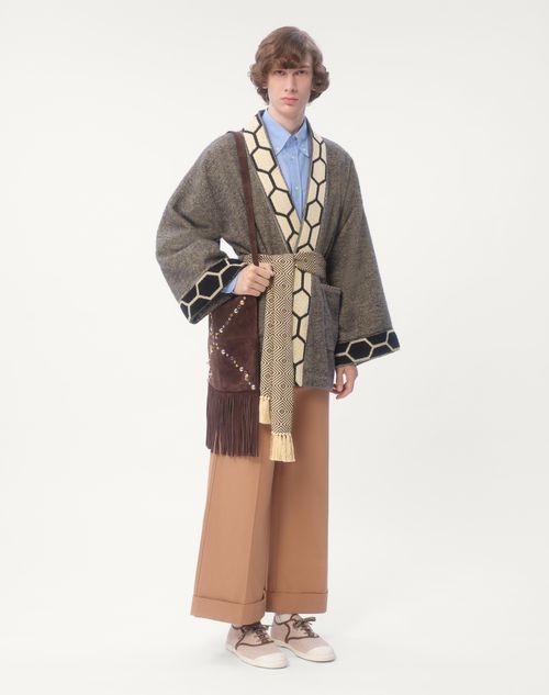 Valentino ABRIGO TIPO BATA DE MEZCLA DE LANA CON RIBETE DE JACQUARD Y CINTURÓN