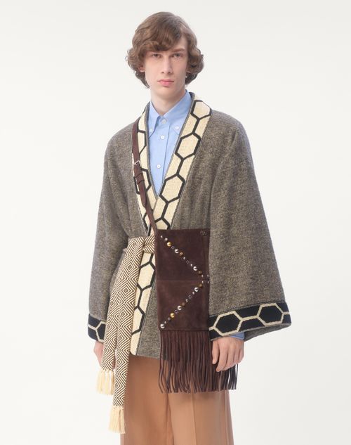 Valentino ABRIGO TIPO BATA DE MEZCLA DE LANA CON RIBETE DE JACQUARD Y CINTURÓN