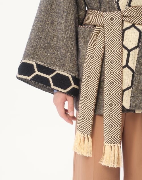 Valentino ABRIGO TIPO BATA DE MEZCLA DE LANA CON RIBETE DE JACQUARD Y CINTURÓN