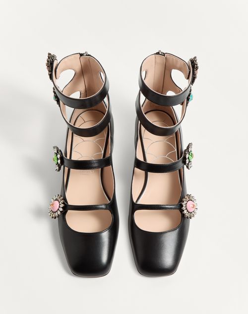 Valentino BALLERINA PRESHOES DE CABRITILLA CON CORREAS BOTONES DE JOYERÍA Y TACÓN DE 20 MM