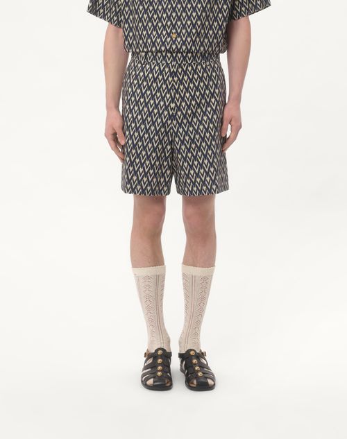 Valentino BERMUDA DE POPELINA DE ALGODÓN CON ESTAMPADO TOUTE LA V