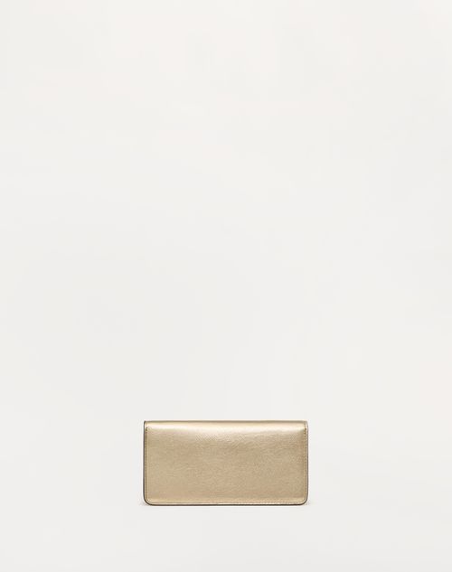 Valentino BILLETERA DE CUERO GRANEADO Y METALIZADO DE BECERRO CON CADENA Y CON EL VLOGO SIGNATURE