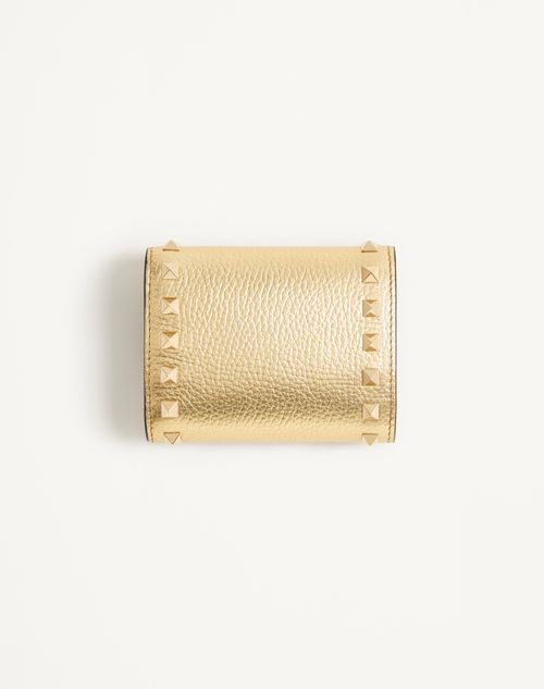 Valentino BILLETERA PLEGABLE ROCKSTUD DE CUERO GRANEADO Y LAMINADO DE BECERRO