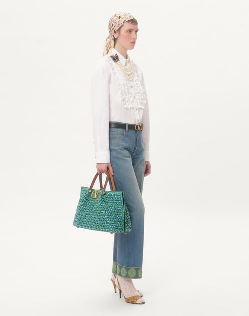 Valentino BOLSO DE COMPRAS MEDIANO DE CROCHET DE RAFIA SINTÉTICA