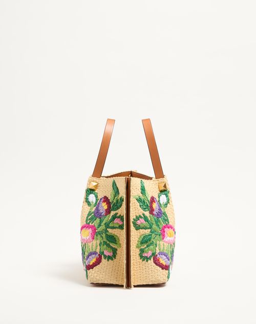 Valentino BOLSO DE COMPRAS MEDIANO DE RAFIA SINTÉTICA CON BORDADO FLORAL