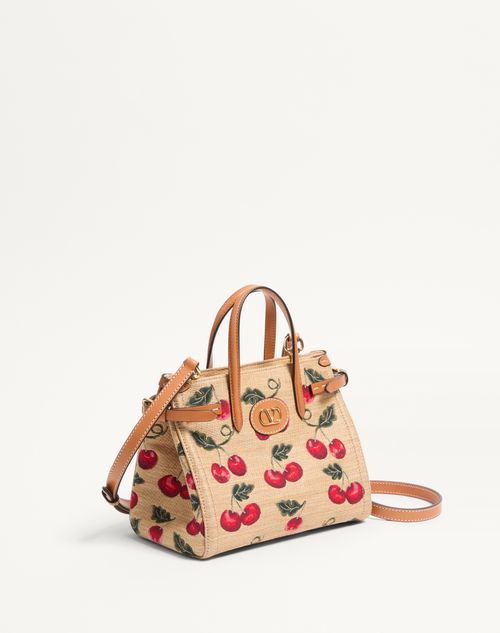 Valentino BOLSO DE COMPRAS PEQUEÑO VALENTINO GARAVANI ANTIBES DE RAFIA JACQUARD SINTÉTICA CON MOTIVO CHERRYFIC