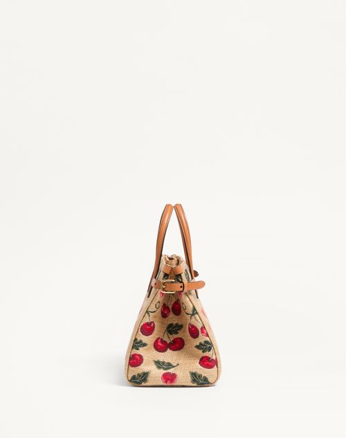 Valentino BOLSO DE COMPRAS PEQUEÑO VALENTINO GARAVANI ANTIBES DE RAFIA JACQUARD SINTÉTICA CON MOTIVO CHERRYFIC