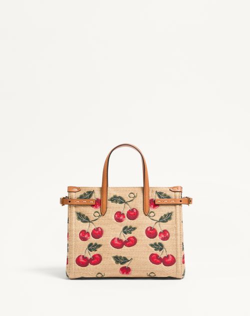 Valentino BOLSO DE COMPRAS PEQUEÑO VALENTINO GARAVANI ANTIBES DE RAFIA JACQUARD SINTÉTICA CON MOTIVO CHERRYFIC