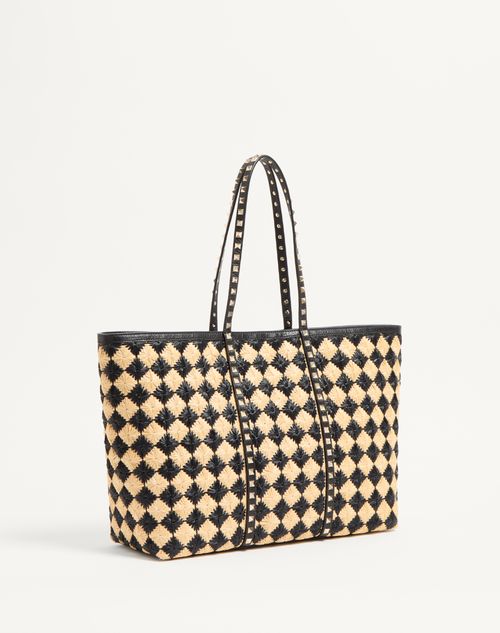 Valentino BOLSO DE COMPRAS ROCKSTUD DE VALENTINO GARAVANI CON BORDADO DE RAFIA SINTÉTICA