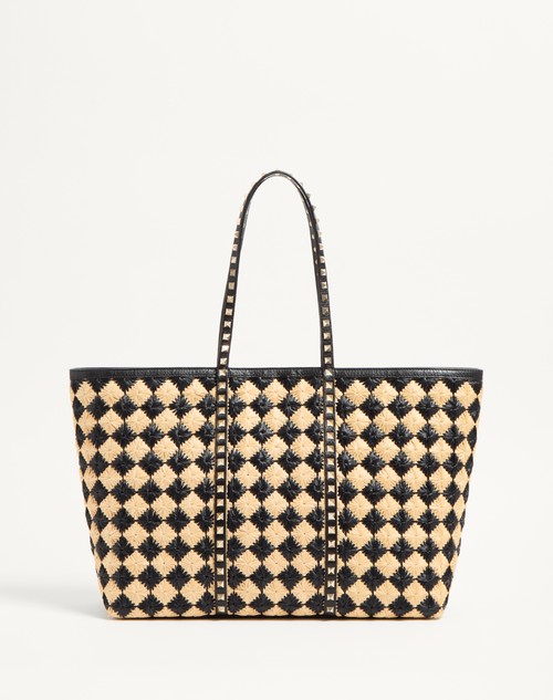 Valentino BOLSO DE COMPRAS ROCKSTUD DE VALENTINO GARAVANI CON BORDADO DE RAFIA SINTÉTICA