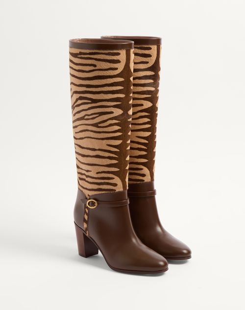 Valentino BOTAS PATTIE EN CUERO DE BECERRO EFECTO PONI CON TACÓN DE 75 MM