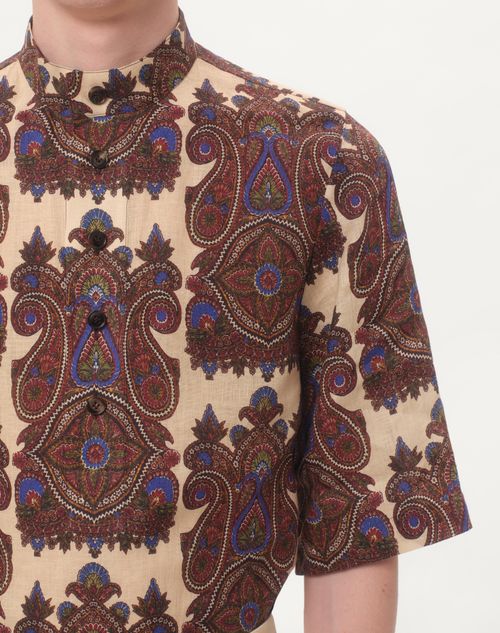 Valentino CAFTÁN MANGA CORTA DE LINO CON ESTAMPADO VOYAGE IMAGINAIRE