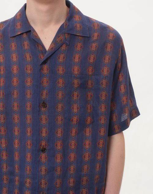 Valentino CAMISA DE BOWLING DE LINO CON ESTAMPADO VOYAGE IMAGINAIRE