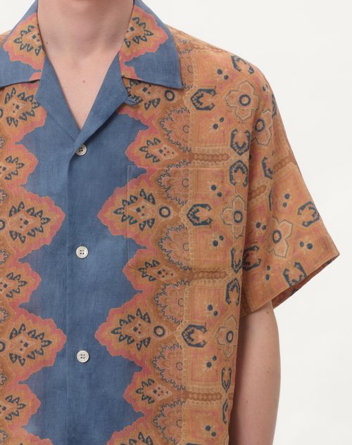 Valentino CAMISA DE BOWLING DE LINO CON ESTAMPADO VOYAGE IMAGINAIRE