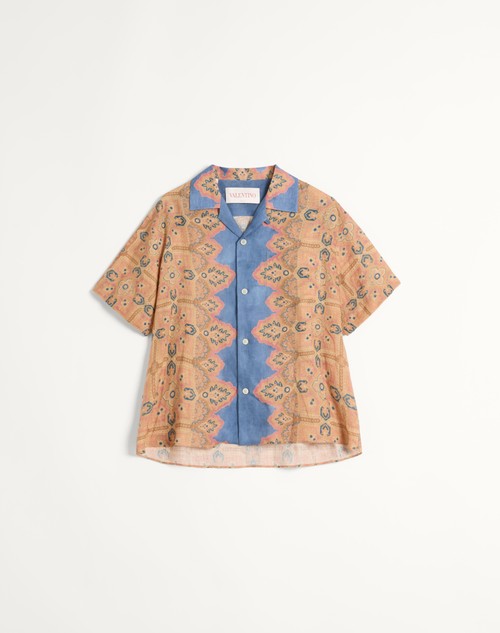 Valentino CAMISA DE BOWLING DE LINO CON ESTAMPADO VOYAGE IMAGINAIRE