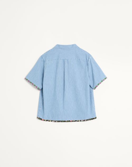 Valentino CAMISA DE BOWLING DE MEZCLILLA CON RIBETE FLOREADO