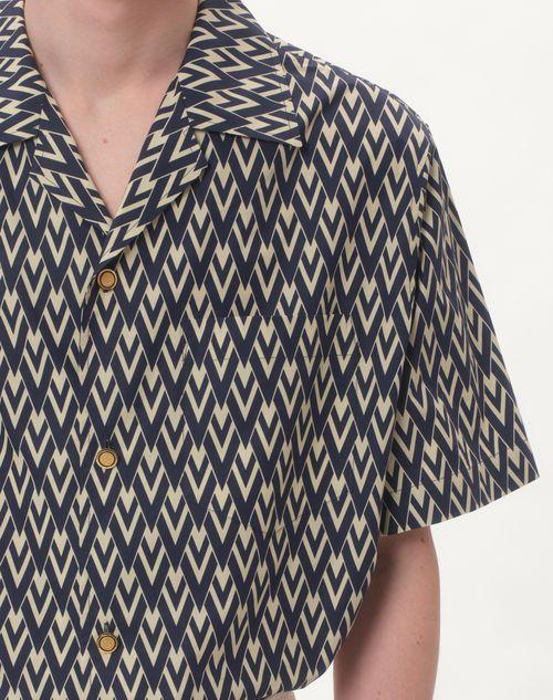 Valentino CAMISA DE BOWLING DE POPELINA DE ALGODÓN CON ESTAMPADO TOUTE LA V