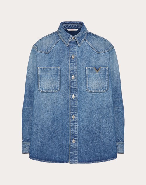 Valentino CAMISA DE DENIM CON DETALLE DE V METÁLICA