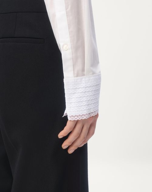 Valentino CAMISA DE MUSELINA DE ALGODÓN CON PLASTRÓN Y DETALLES DE ENCAJE