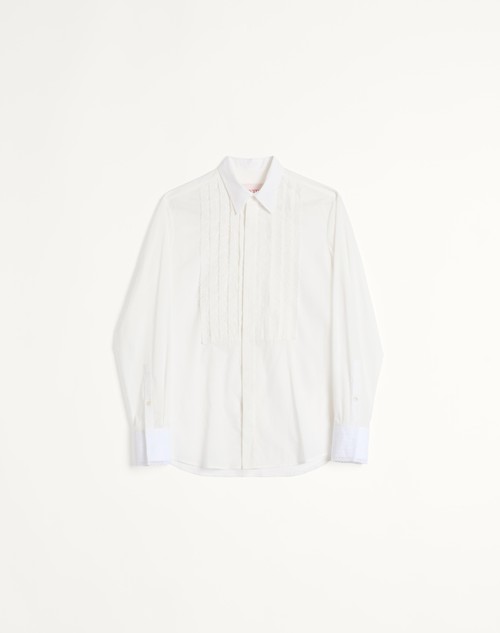 Valentino CAMISA DE MUSELINA DE ALGODÓN CON PLASTRÓN Y DETALLES DE ENCAJE