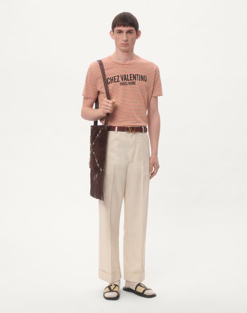 Valentino CAMISETA DE ALGODÓN RAYADO CON ESTAMPADO CHEZ VALENTINO