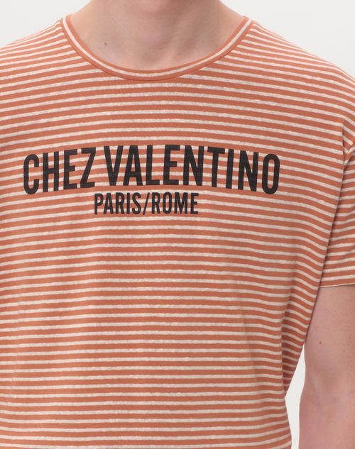 Valentino CAMISETA DE ALGODÓN RAYADO CON ESTAMPADO CHEZ VALENTINO