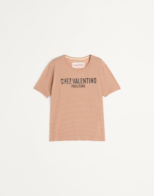 Valentino CAMISETA DE ALGODÓN RAYADO CON ESTAMPADO CHEZ VALENTINO