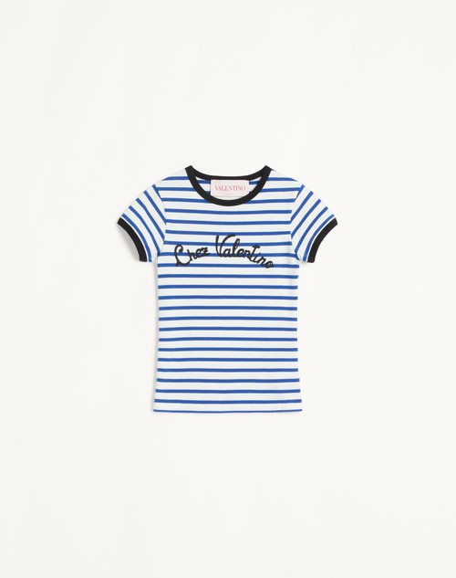 Valentino CAMISETA DE TEJIDO DE PUNTO DE ALGODÓN A RAYAS