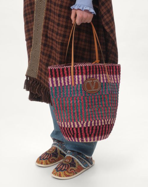 Valentino CAPA DE LANA CON RIBETE JACQUARD Y BORLAS EN EL DOBLADILLO