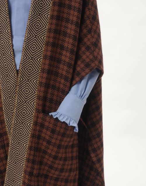 Valentino CAPA DE LANA CON RIBETE JACQUARD Y BORLAS EN EL DOBLADILLO