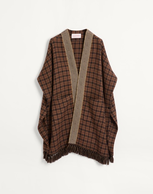 Valentino CAPA DE LANA CON RIBETE JACQUARD Y BORLAS EN EL DOBLADILLO