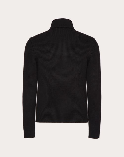 Valentino CHAQUETA DE LANA TEJIDA CON PANEL DE JACQUARD DE NAILON TOILE ICONOGRAPHE EN EL FRENTE