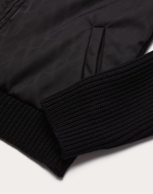 Valentino CHAQUETA DE LANA TEJIDA CON PANEL DE JACQUARD DE NAILON TOILE ICONOGRAPHE EN EL FRENTE