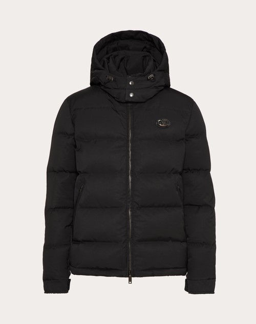 Valentino CHAQUETA DE NAILON Y PLUMÓN CON CAPUCHA PARCHE DE CUERO Y EL VLOGO SIGNATURE