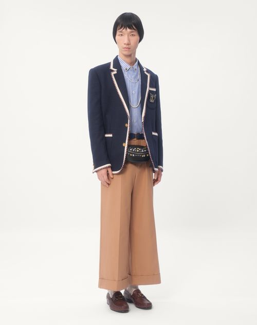 Valentino CHAQUETA DE TEJIDO DE PUNTO DE ALGODÓN CON BOTONADURA SENCILLA Y RIBETES DE TORCHÓN