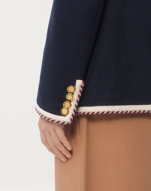 Valentino CHAQUETA DE TEJIDO DE PUNTO DE ALGODÓN CON BOTONADURA SENCILLA Y RIBETES DE TORCHÓN