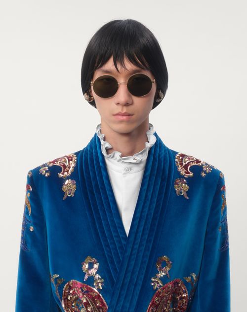 Valentino CHAQUETA DE TERCIOPELO DE ALGODÓN CON CINTURÓN Y BORDADO DE LENTEJUELAS