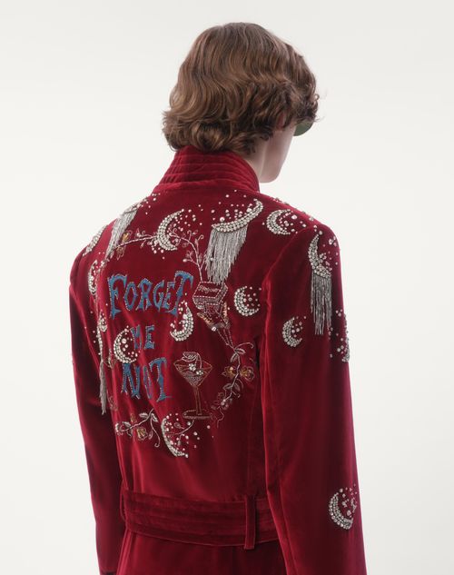 Valentino CHAQUETA DE TERCIOPELO DE ALGODÓN CON CON CINTURÓN Y BORDADO DE ESTRÁS Y CUENTAS