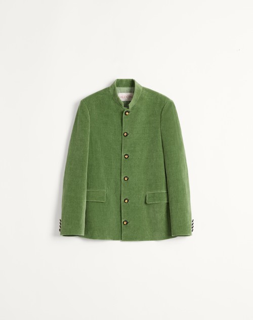 Valentino CHAQUETA DE TERCIOPELO DE ALGODÓN Y LINO DESGASTADO CON CUELLO MAO