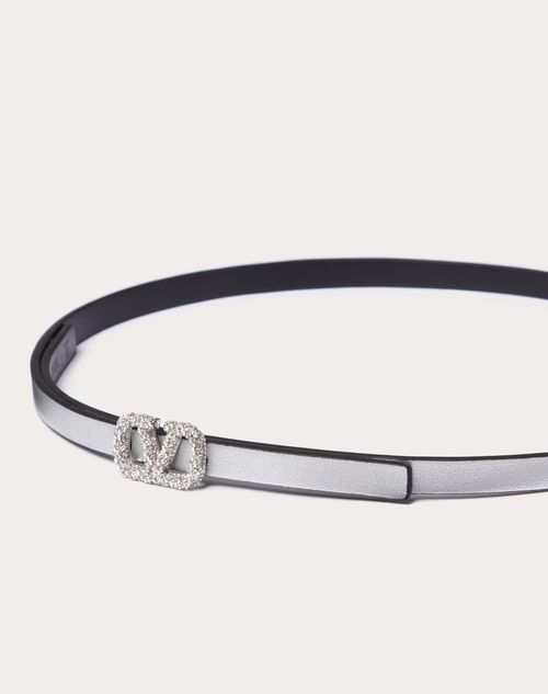 Valentino CINTURÓN REVERSIBLE DE 10 MM DE CUERO BRILLOSO Y METALIZADO DE BECERRO CON EL VLOGO SIGNATURE