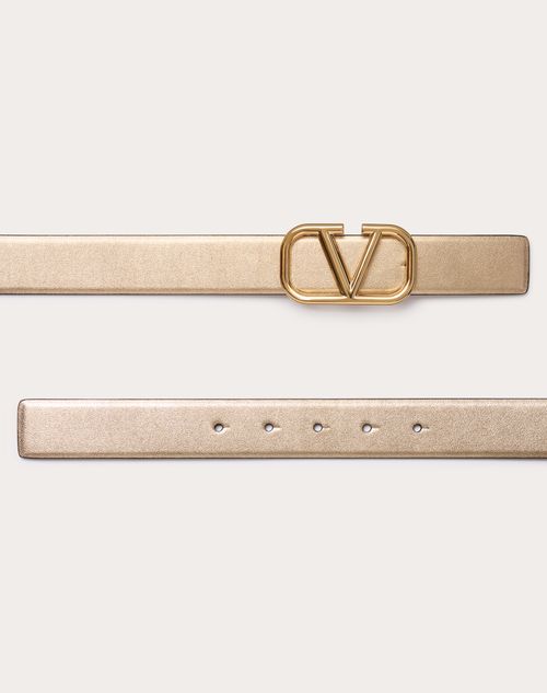 Valentino CINTURÓN REVERSIBLE DE 30 MM DE CUERO BRILLOSO Y METALIZADO DE BECERRO CON EL VLOGO SIGNATURE