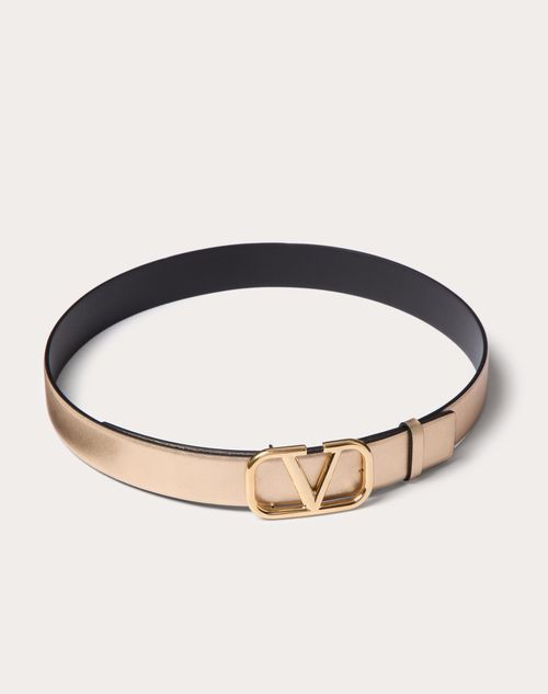 Valentino CINTURÓN REVERSIBLE DE 30 MM DE CUERO BRILLOSO Y METALIZADO DE BECERRO CON EL VLOGO SIGNATURE
