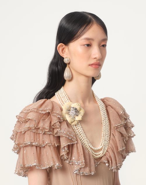 Valentino COLLAR FLEUR LUMINEUSE DE METAL ESMALTE PERLAS Y TELA