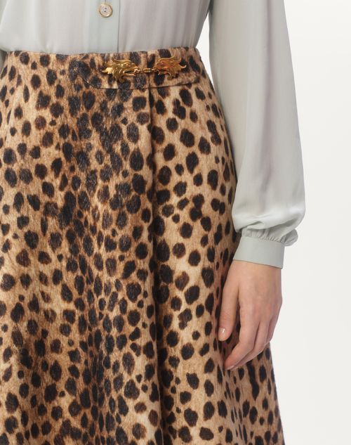 Valentino FALDA DE PAÑO DE LANA ESTAMPADA CON MANCHAS DE JAGUAR