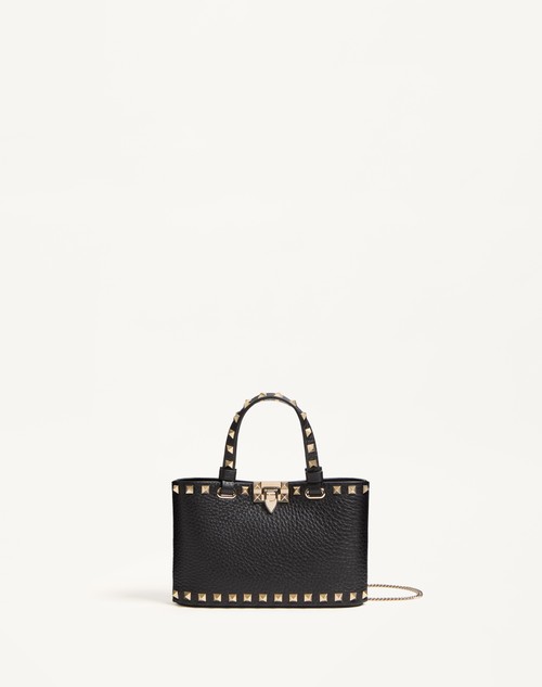 Valentino MINIBOLSO DE COMPRAS ROCKSTUD DE CUERO GRANEADO DE BECERRO