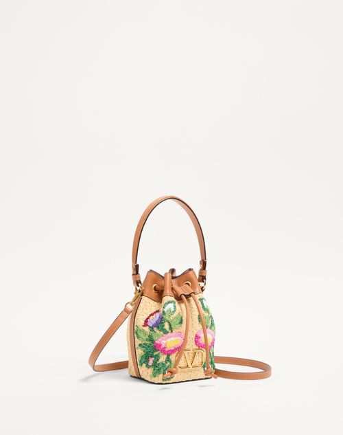 Valentino MINIBOLSO TIPO SACO VLOGO SIGNATURE DE RAFIA SINTÉTICA CON BORDADO FLORAL