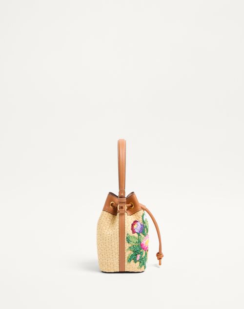 Valentino MINIBOLSO TIPO SACO VLOGO SIGNATURE DE RAFIA SINTÉTICA CON BORDADO FLORAL
